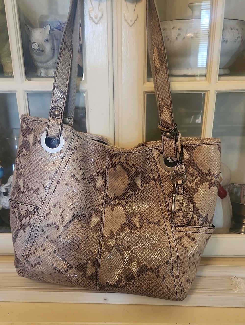 Women’s Beige Snake-Print Shoulder Bag - Unbranded